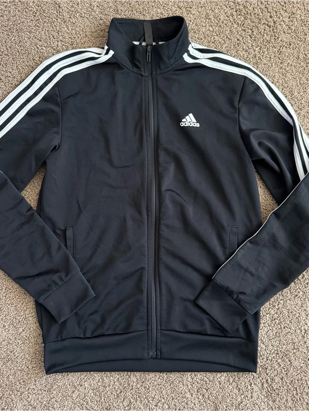 Adidas Men’s Small Black 3 Stripe Primegreen Track Jacket Full Zip